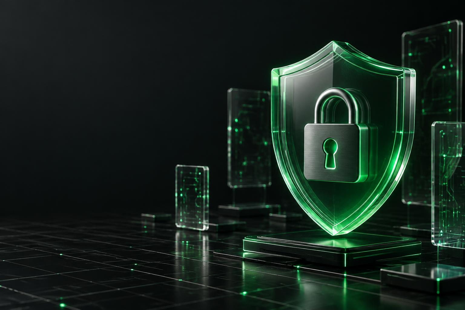 Escudo de cristal y candado de seguridad digital